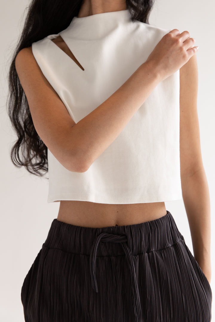 MOCKNECK WITH SLIT in Cream — alternate angle
