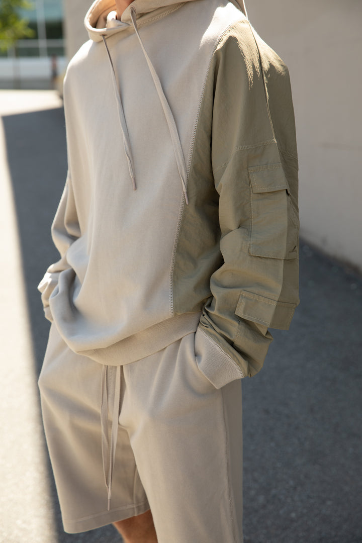 PANELED HOODIE in Pure Cashmere — alternate angle