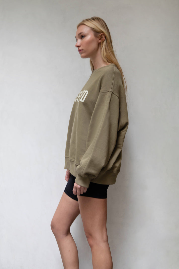 OVERSIZED GRAPHIC CREWNECK in Dusky Green — alternate angle