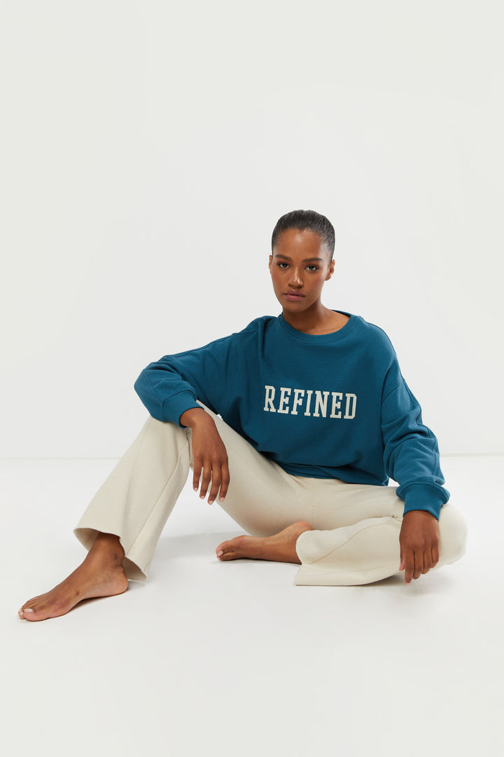 OVERSIZED GRAPHIC CREWNECK in Legion Blue White Asparagus — alternate angle