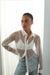 Collared mesh blouse in white — main image