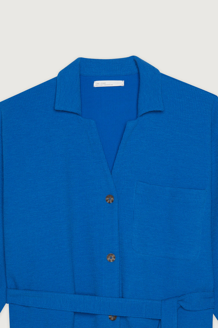 RIB-KNIT BUTTON UP TOP in Classic Blue — alternate angle