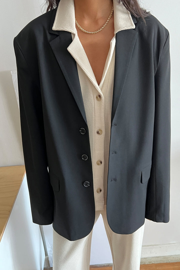 RIB-KNIT BUTTON UP TOP in Oatmeal — alternate angle