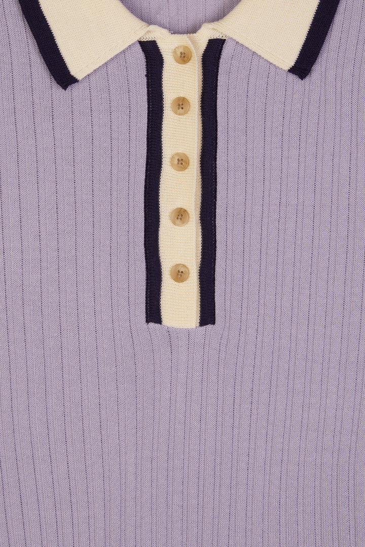RIBBED COLLARED TOP in Purple — alternate angle