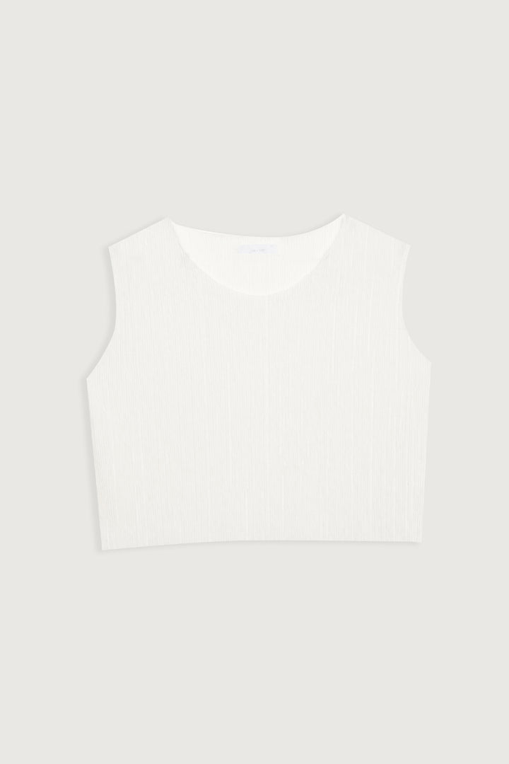 PLEATED CROPPED TANK in White — alternate angle