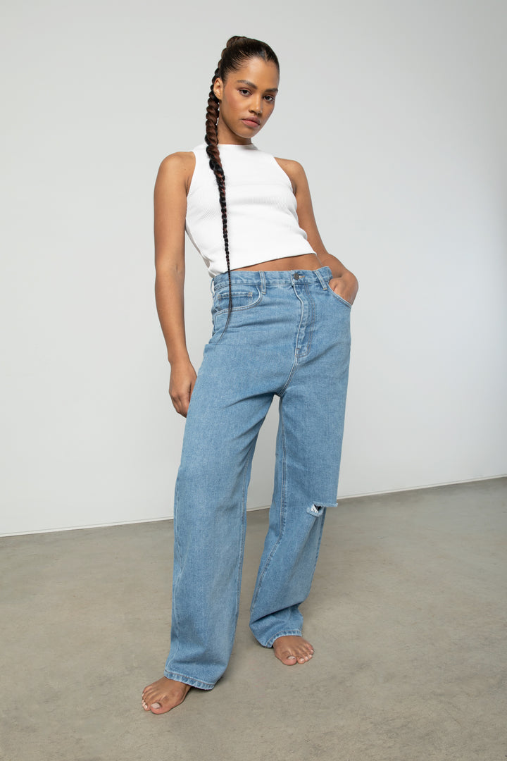 RIBBED TANK TOP in White — alternate angle