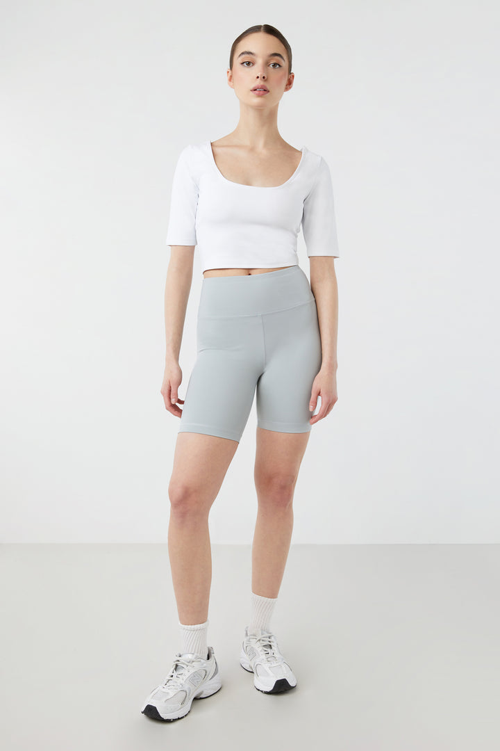 CROPPED SCOOP NECK TEE in White — alternate angle