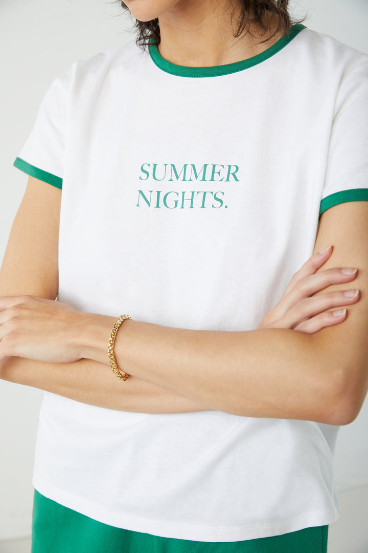 CONTRAST TRIM TEE in White Evergreen — alternate angle