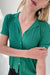 Ribbed knit button up top in green — main image