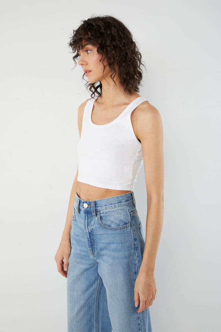 CROPPED SCOOP NECK TANK in White — alternate angle