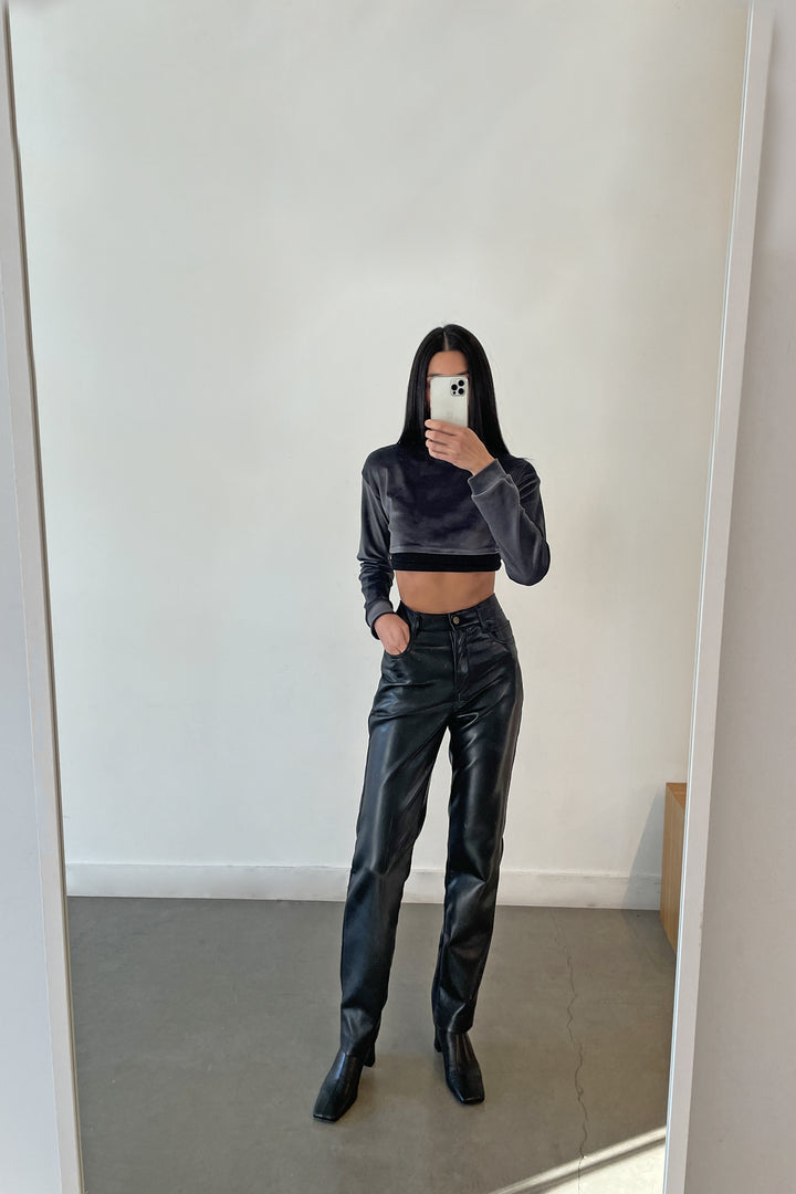 VELVET TURTLENECK TOP in Silver Gray — alternate angle