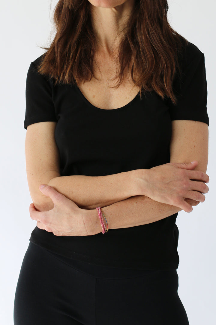 FITTED SCOOP NECK TEE in Black — alternate angle