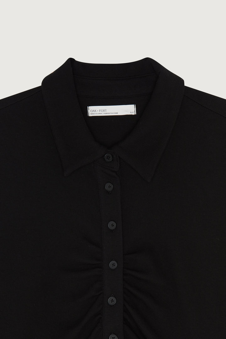 GATHERED BUTTON-UP in Black — alternate angle