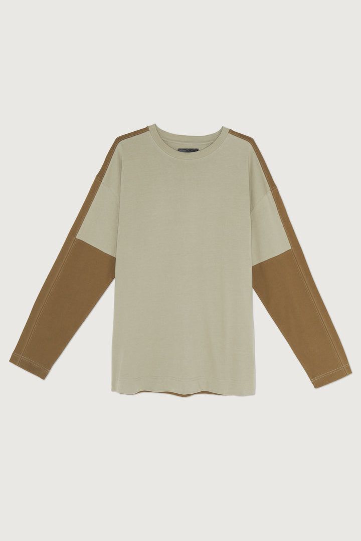 COLOUR BLOCK KNIT TOP in Laurel Oak Military Olive — alternate angle