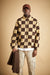 Checkered sherpa zip-up in chocolate beige — main image