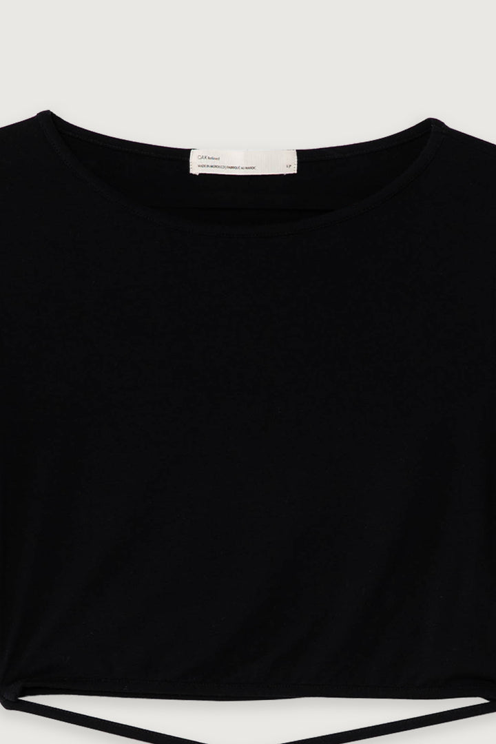 CROPPED TEE WITH WAIST TIES in Black — alternate angle