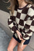Checkered sherpa crewneck sweatshirt in chocolate brown check — main image