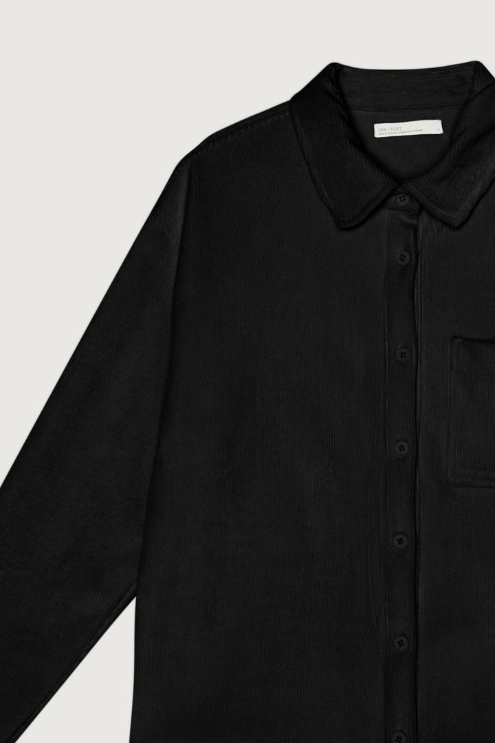 RIB-KNIT BUTTON UP SHIRT in Black — alternate angle