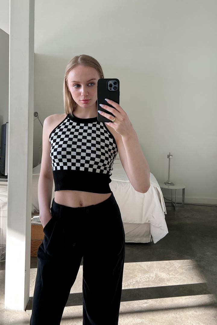 CHECKERED HALTER TANK in Black Checker — alternate angle