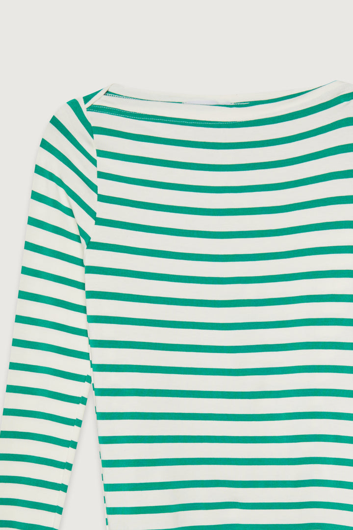 STRIPED LONG SLEEVE TOP in Green Stripe — alternate angle