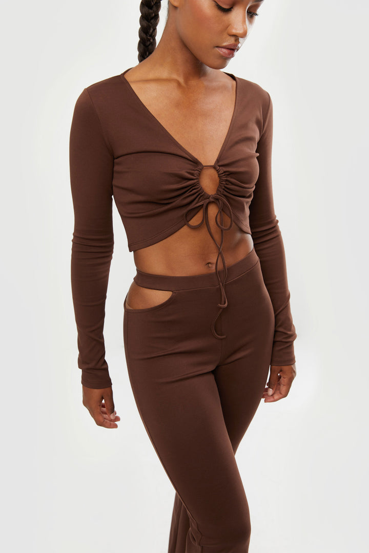 OPEN FRONT TOP WITH TIES in Chicory Coffee — alternate angle