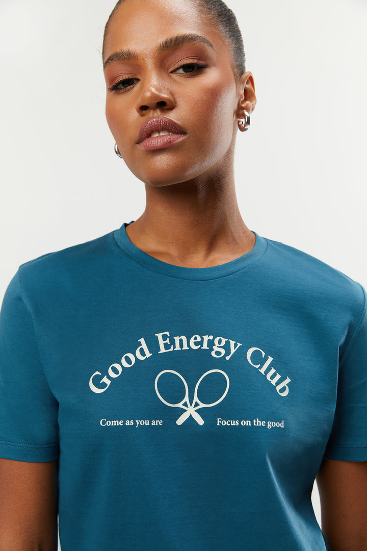 GOOD ENERGY CLUB T-SHIRT in Legion Blue White Asparagus — alternate angle