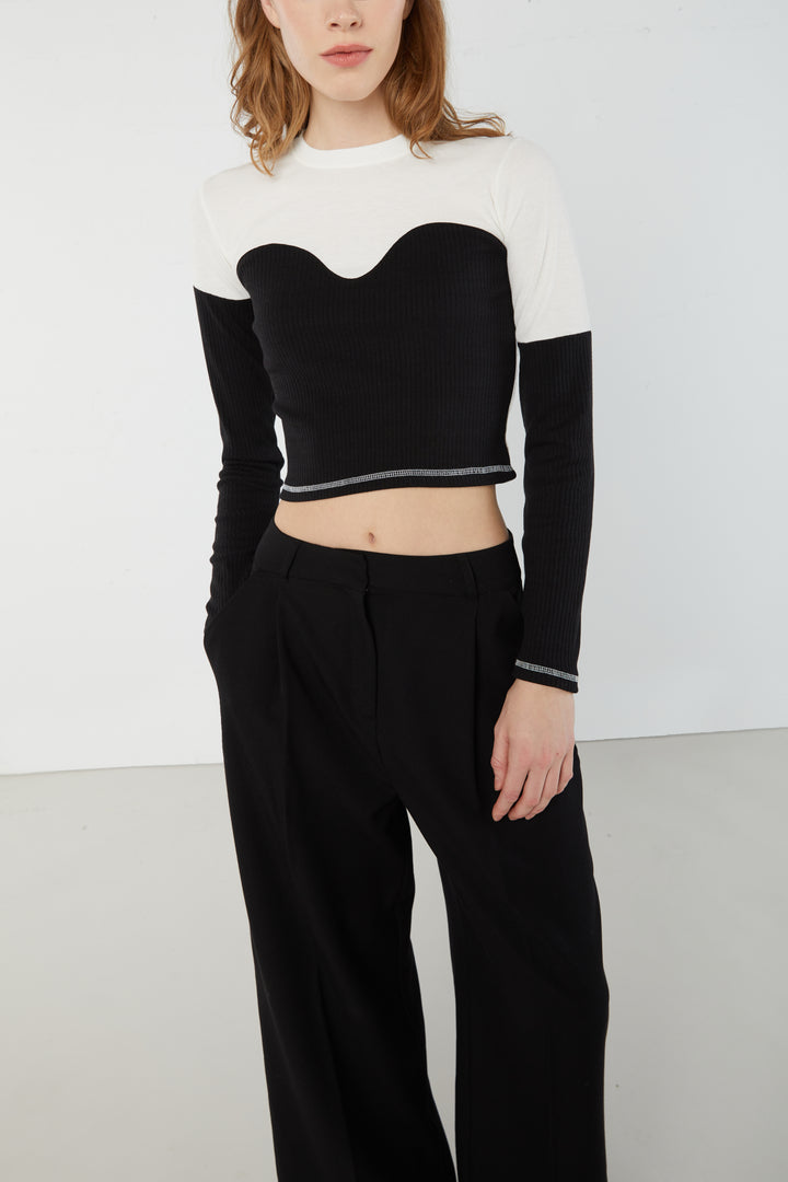 CONTRAST KNIT TOP in Black — alternate angle