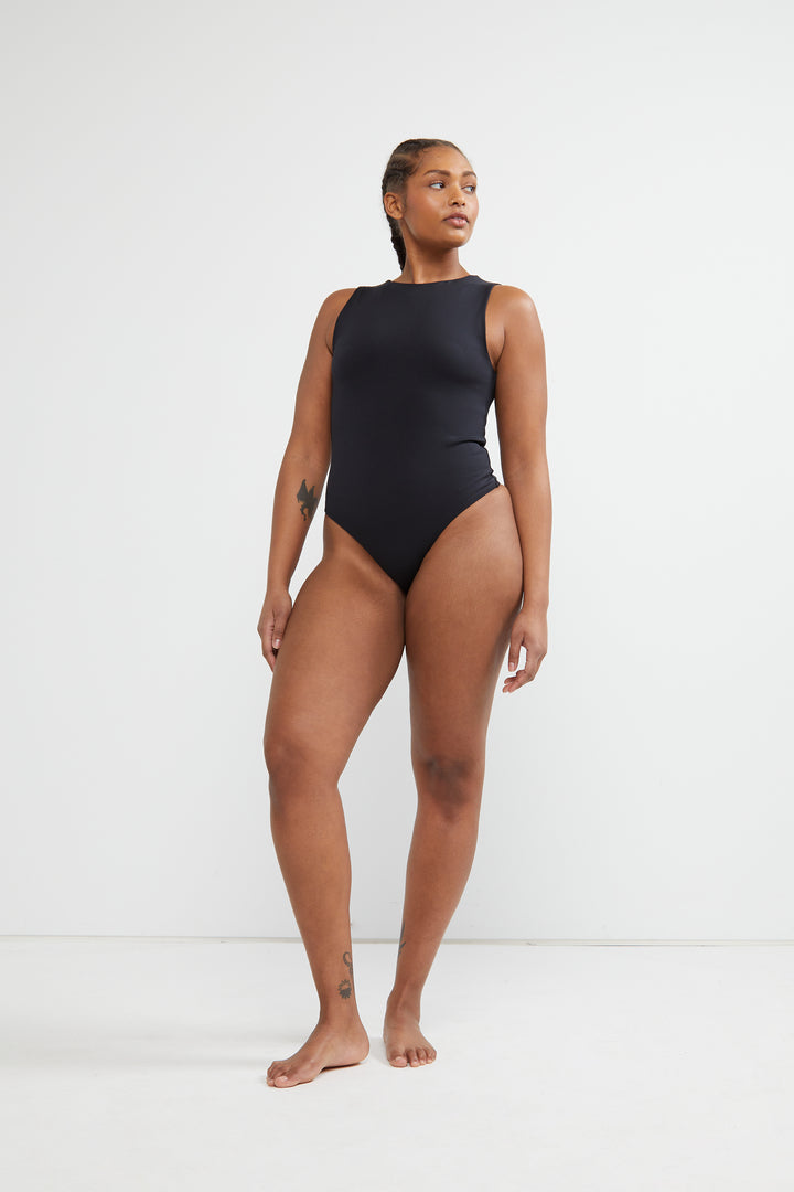 HIGH NECK BODYSUIT in Black — alternate angle