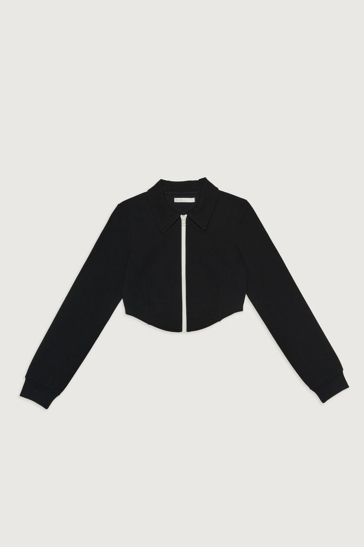 HIGH NECKLINE ZIP-UP TOP in Black — alternate angle