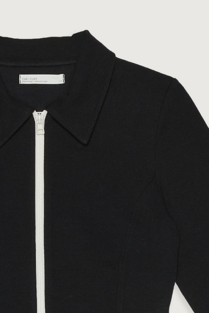 HIGH NECKLINE ZIP-UP TOP in Black — alternate angle