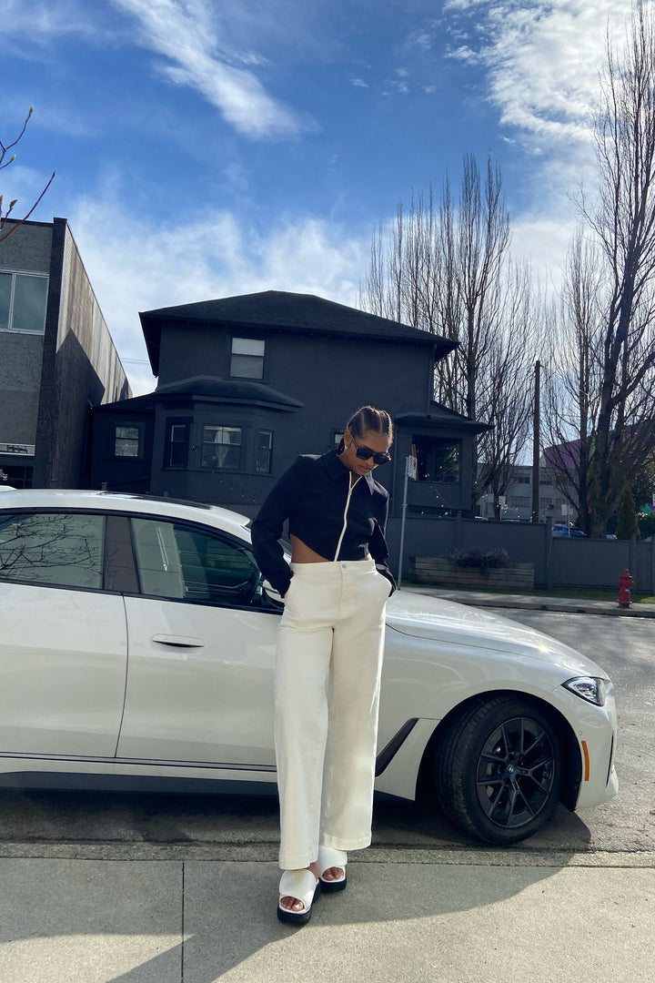 HIGH NECKLINE ZIP-UP TOP in Black — alternate angle