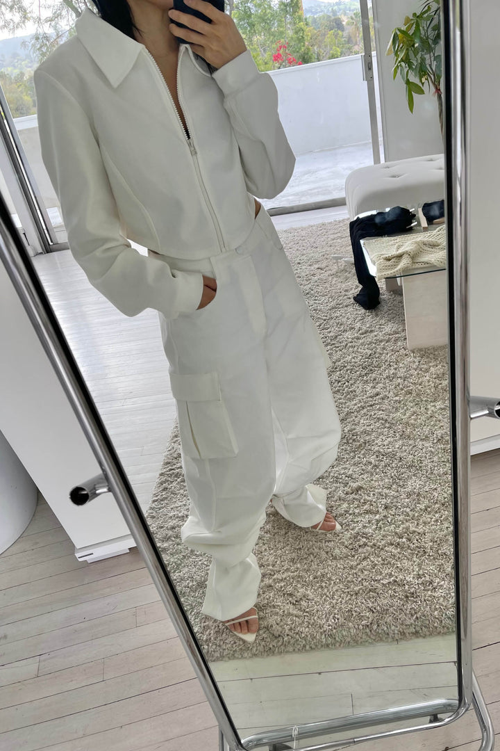 HIGH NECKLINE ZIP-UP TOP in Cream — alternate angle