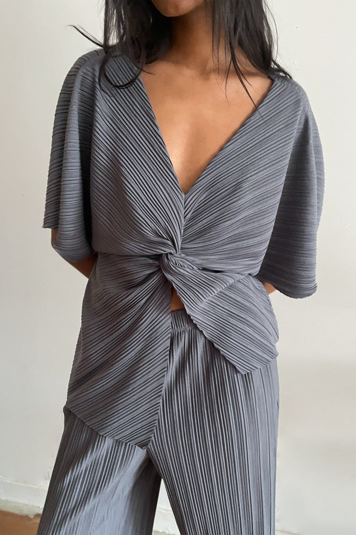 PLEATED FRONT TWIST TOP in Granite Grey — alternate angle
