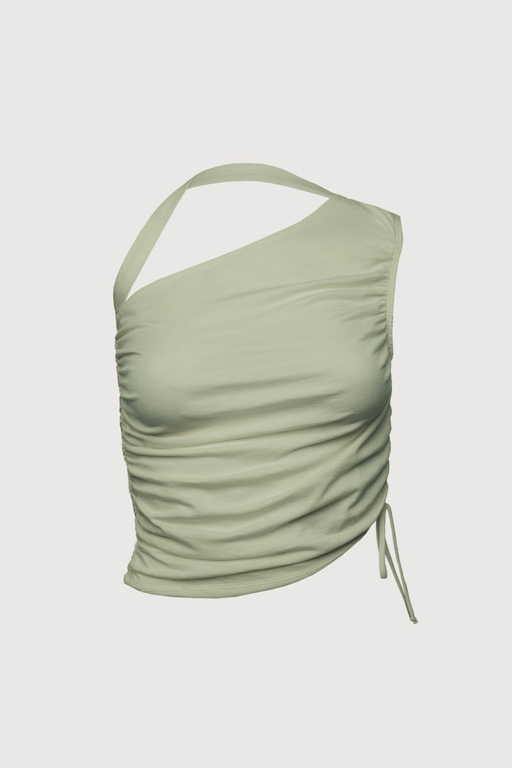 ONE SHOULDER SIDE RUCHED TOP in Tea — alternate angle