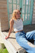High neck cropped tank in cream — main image