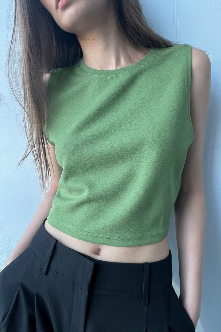 HIGH NECK CROPPED TANK in Dark Ivy — alternate angle