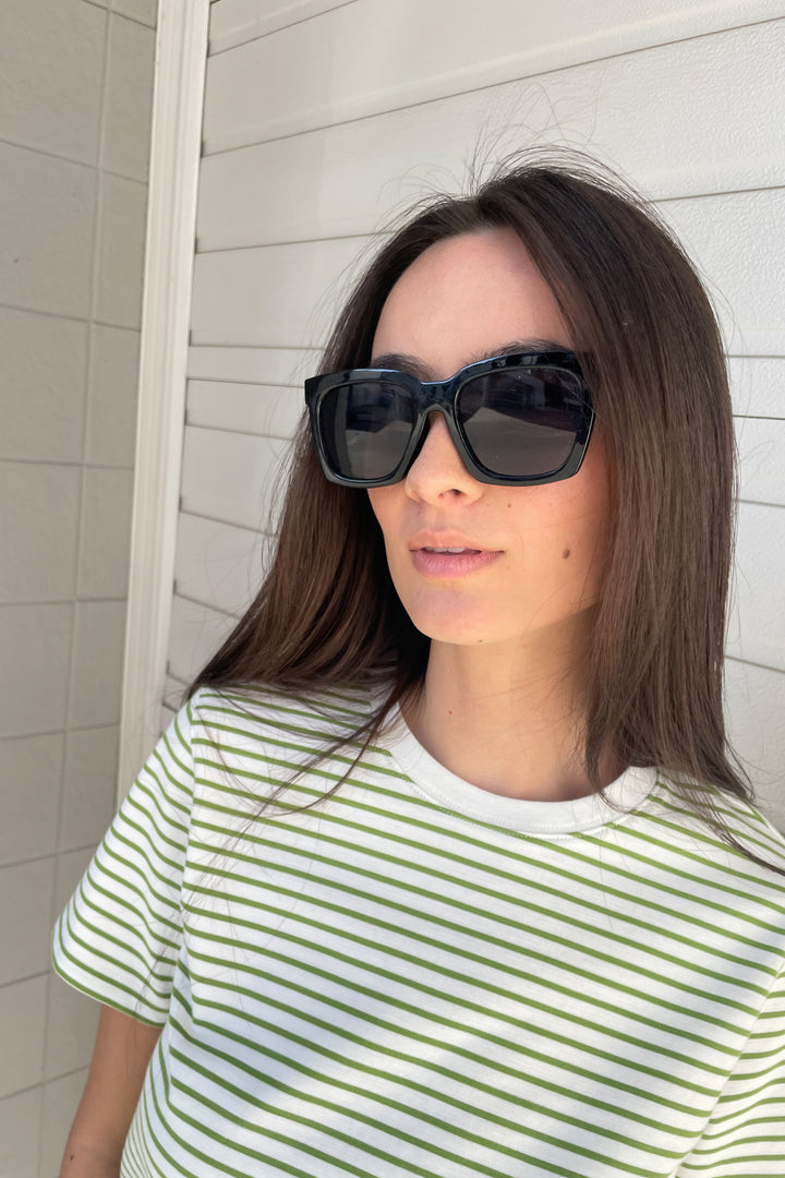 STRIPED T-SHIRT in Coconut Milk Green Grass Stripe — alternate angle