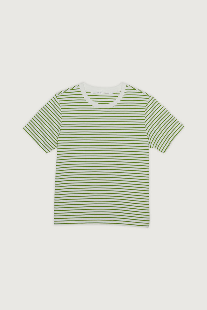 STRIPED T-SHIRT in Coconut Milk Green Grass Stripe — alternate angle