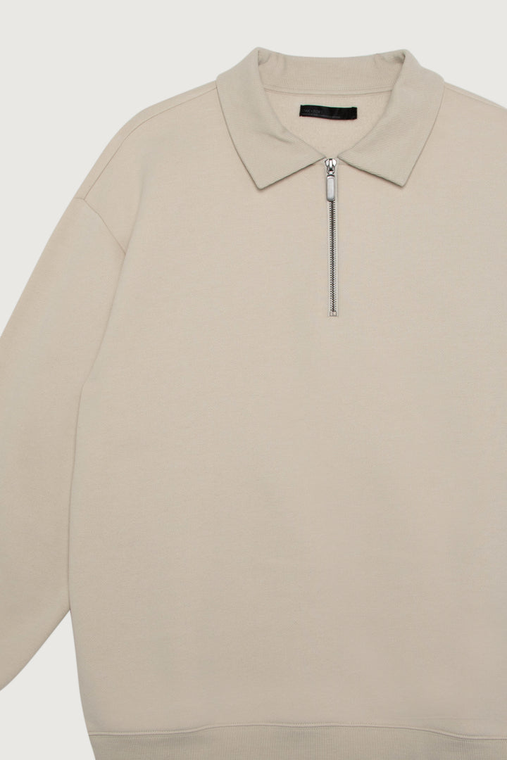 COLLARED HALF-ZIP SWEATSHIRT in Birch — alternate angle