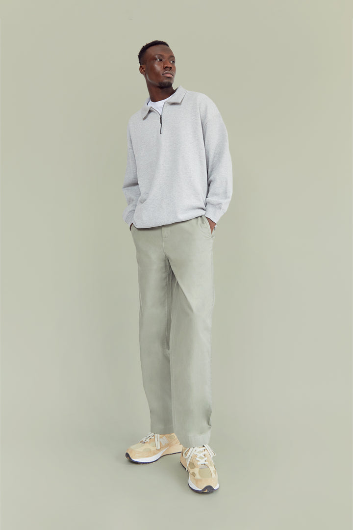 COLLARED HALF-ZIP SWEATSHIRT in Dark Heather Grey — alternate angle