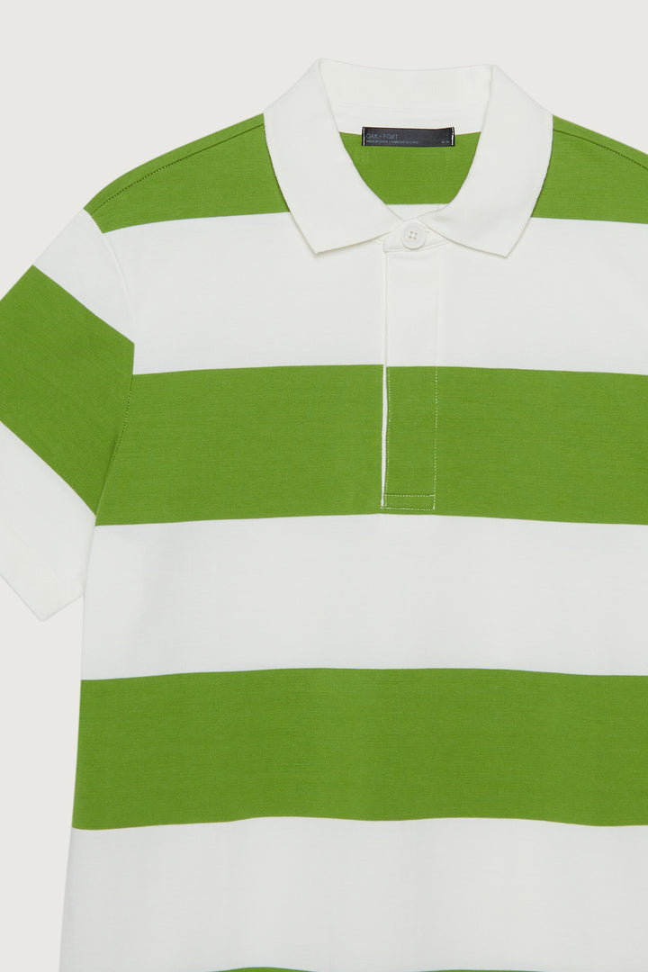 POLO T-SHIRT in Coconut Milk Green Grass Stripe — alternate angle