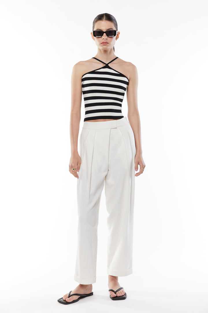 STRIPED HALTER TANK in Black stripe — alternate angle