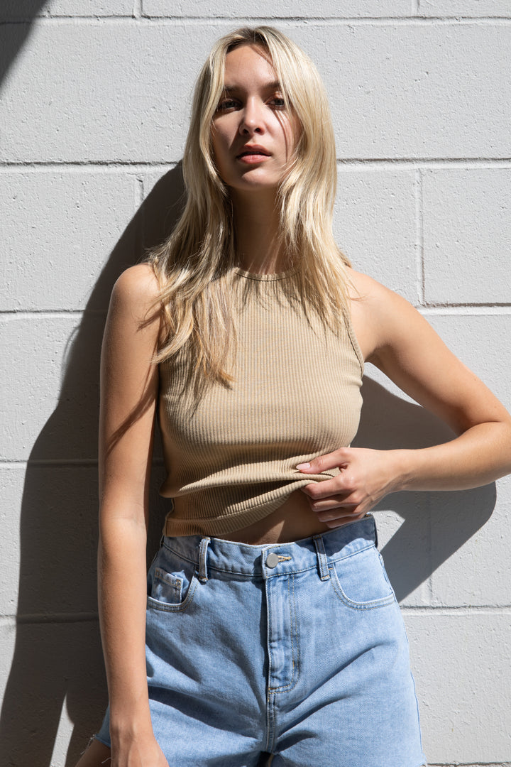 CROPPED RACERBACK TANK in Dark Beige — alternate angle