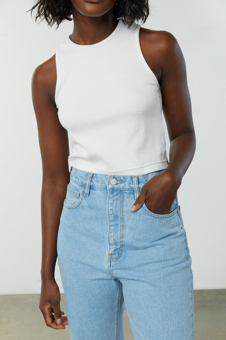 CROPPED RACERBACK TANK in White — alternate angle