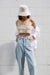 Cropped crochet knit tank in beige — main image