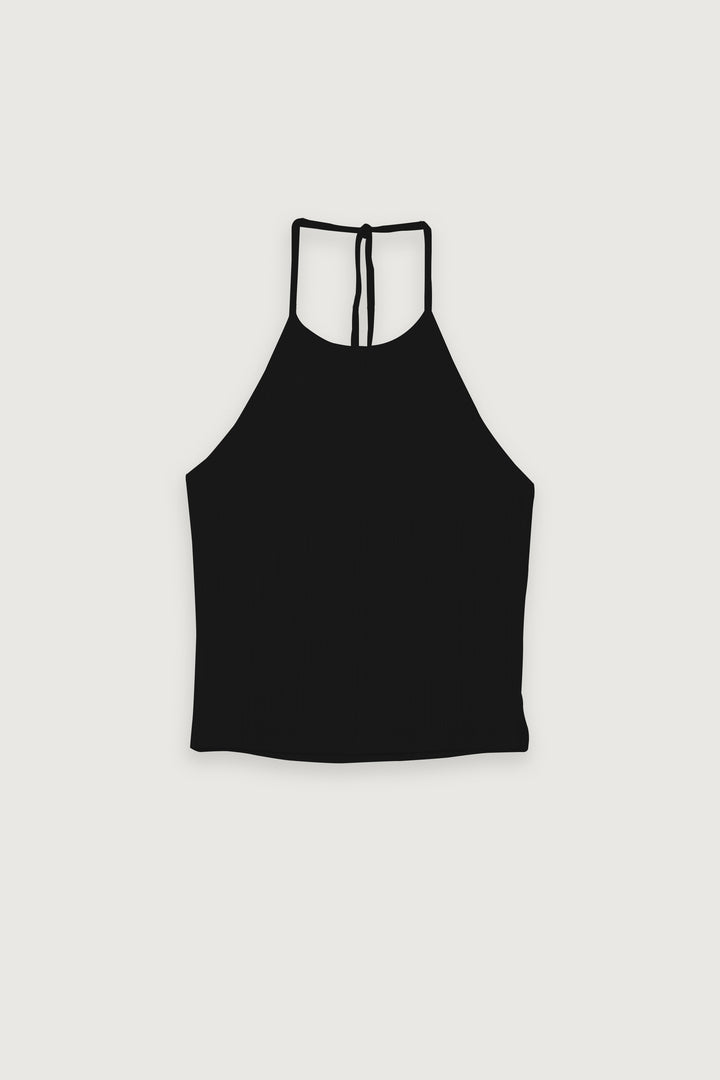 KNIT HALTER TANK in Black — alternate angle