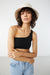 One shoulder cropped tank in black — main image