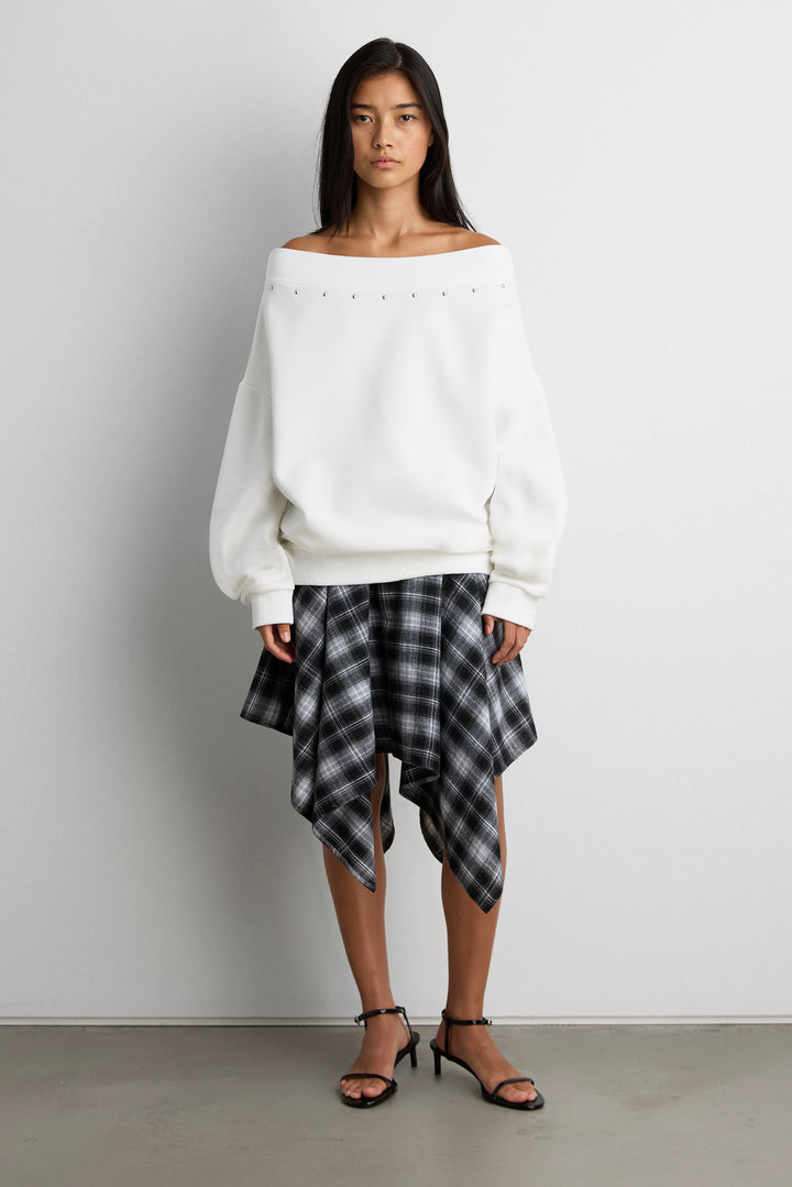 RELAXED STUDDED OFF SHOULDER TOP in White — alternate angle
