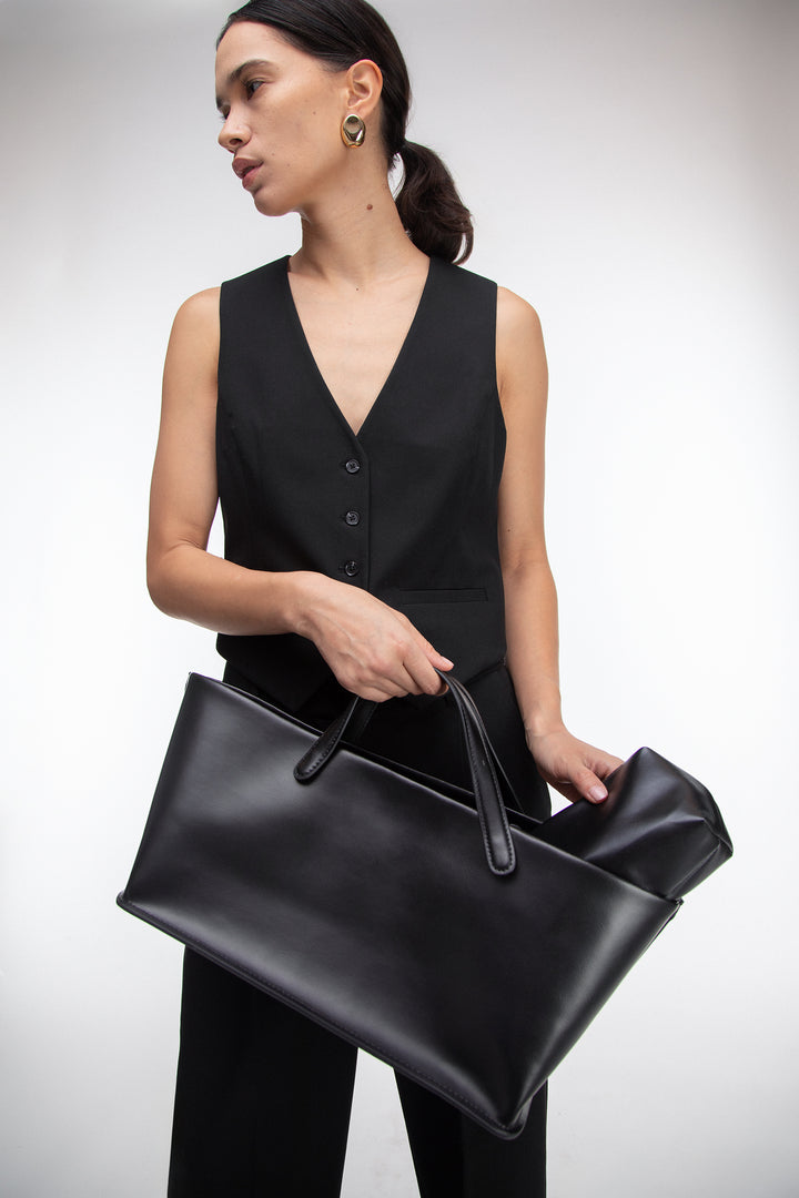 STRUCTURED TOP HANDLE LEATHER TOTE BAG