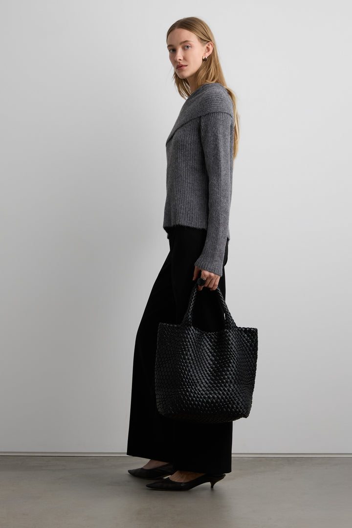 WOVEN VEGAN LEATHER TOTE BAG in Black — alternate angle